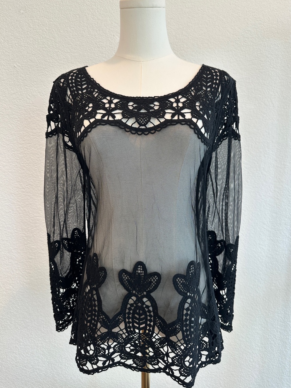 NWT Express Black Sheer Lace Crochet Blouse Size Medium